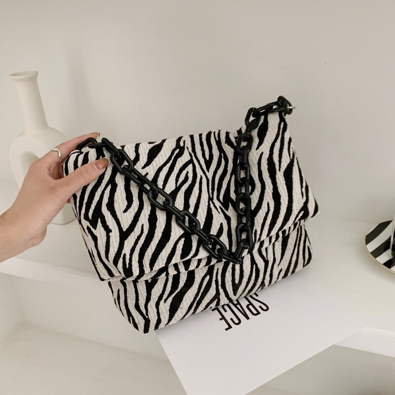 

Zebra Striped Tote Bag, Black and white