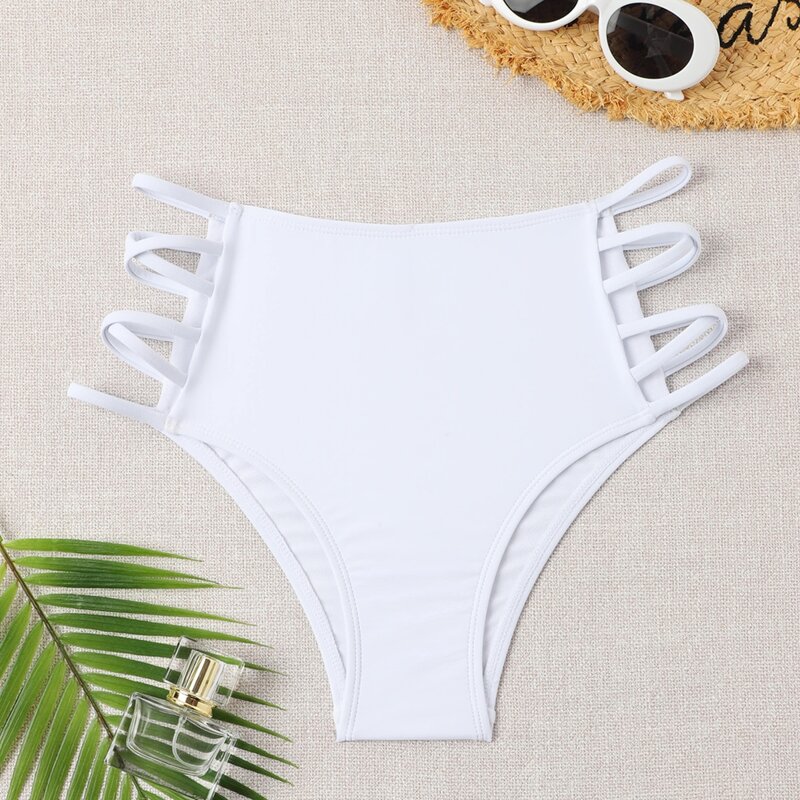 

Plain Cut-out High Waisted Bikini Bottom, White