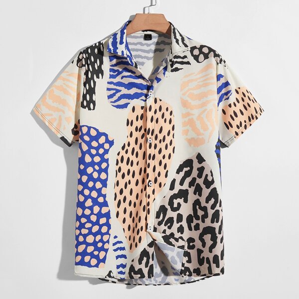

Guys Graphic Print Button Front Shirt, Multicolor
