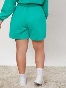SHEIN Plus Letter Graphic Drawstring Waist Shorts - Mint Blue - View 2