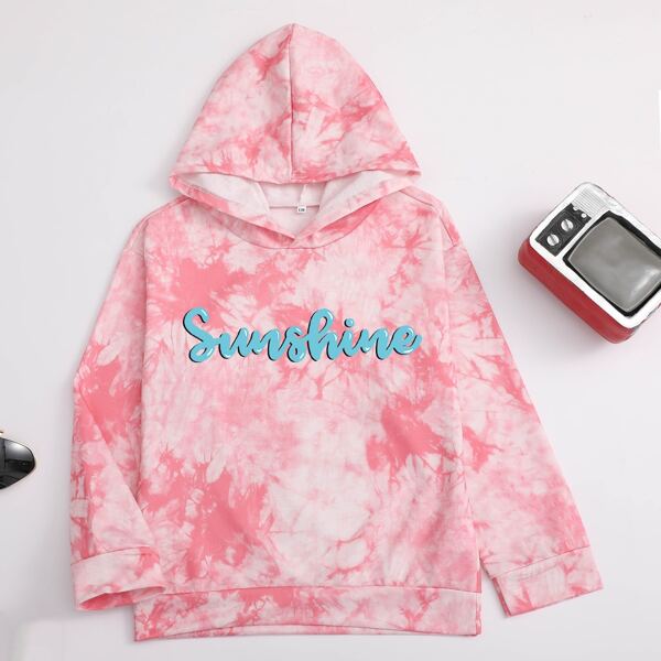 

Girls Tie Dye Letter Graphic Hoodie, Multicolor
