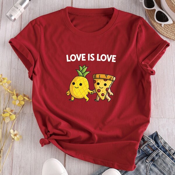 

Cartoon And Slogan Graphic Tee, Burgundy