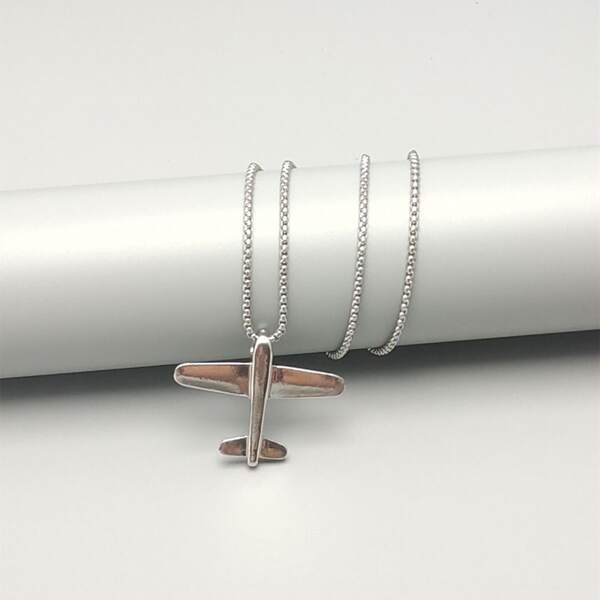 

Men Airplane Charm Necklace, Silver