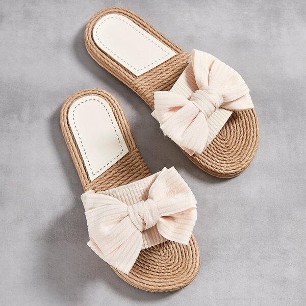 

Bow Decor Two Tone Slides, Beige