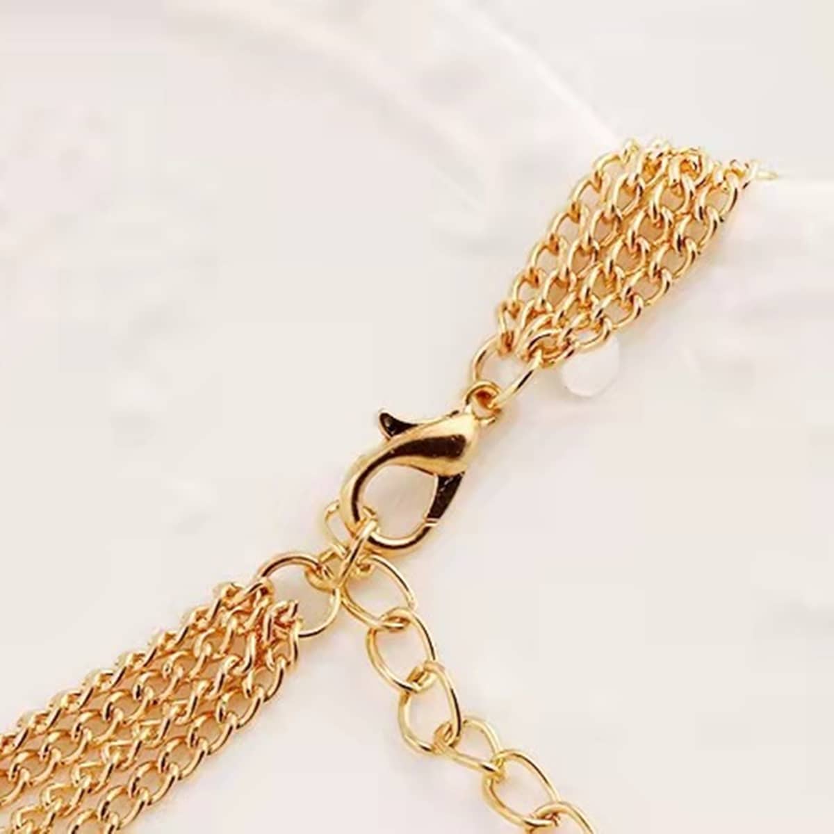

1pc Faux Pearl Layered Chain Necklace, Gold