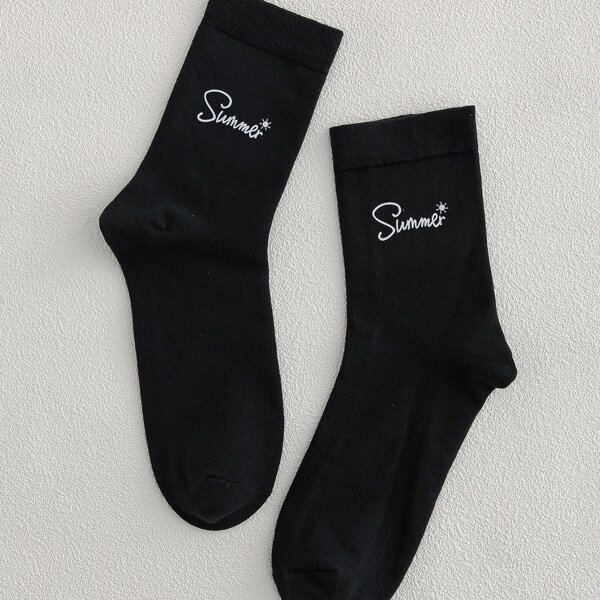 

Letter Graphic Crew Socks, Black