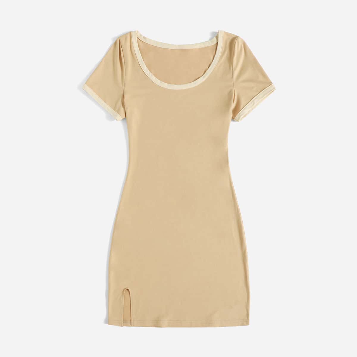 

Contrast Binding Split Hem Dress, Apricot