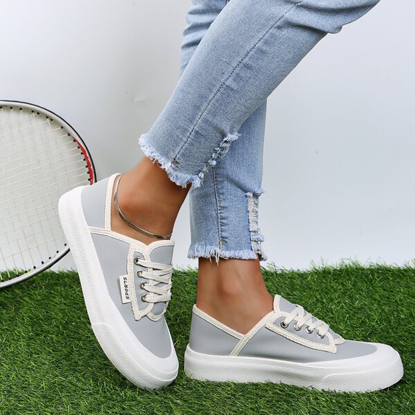 

Two Tone Lace-up Front Skate Shoes, Light grey