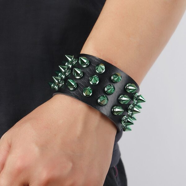 

Men Studded Decor Wide Bracelet, Black