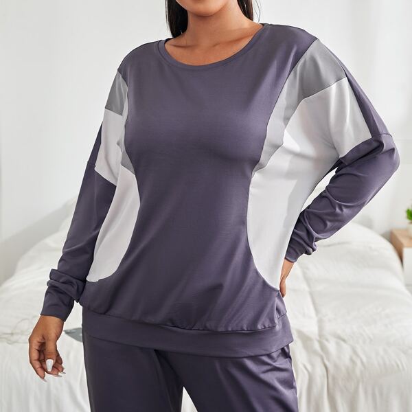 

Plus Colorblock High Stretch Sports Sweatshirt, Dusty blue