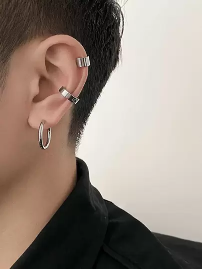 De moda y popular, 3 piezas, manguito de oreja minimalista para hombres, estilo Punk Hip Pop de acero inoxidable para regalo de joyería y para un aspecto elegante