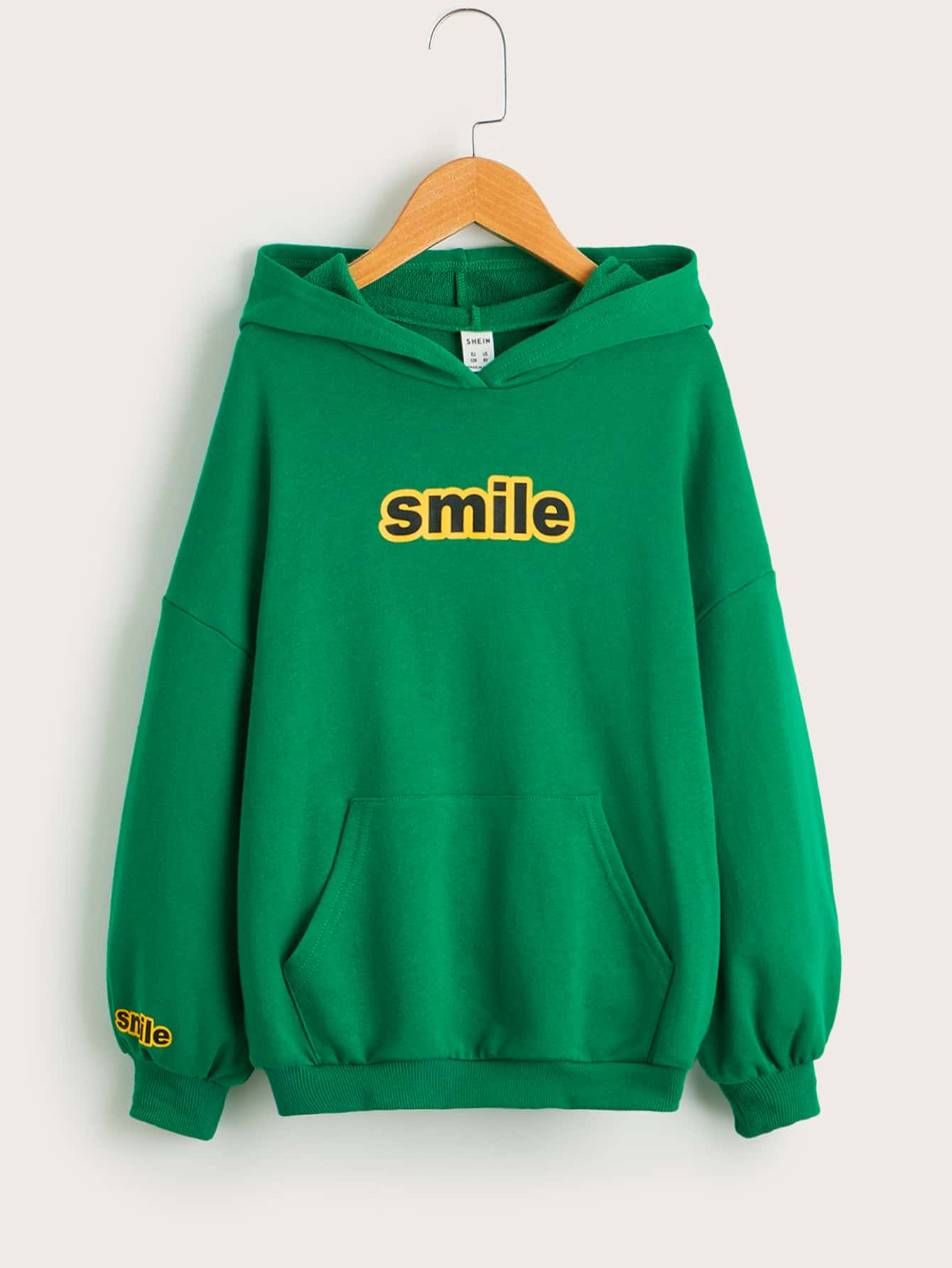 SHEIN 女孩字母圖案落肩袖連帽衫