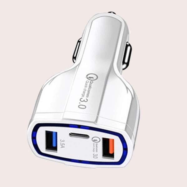 

2 Port USB & Type-C Car Charger, White