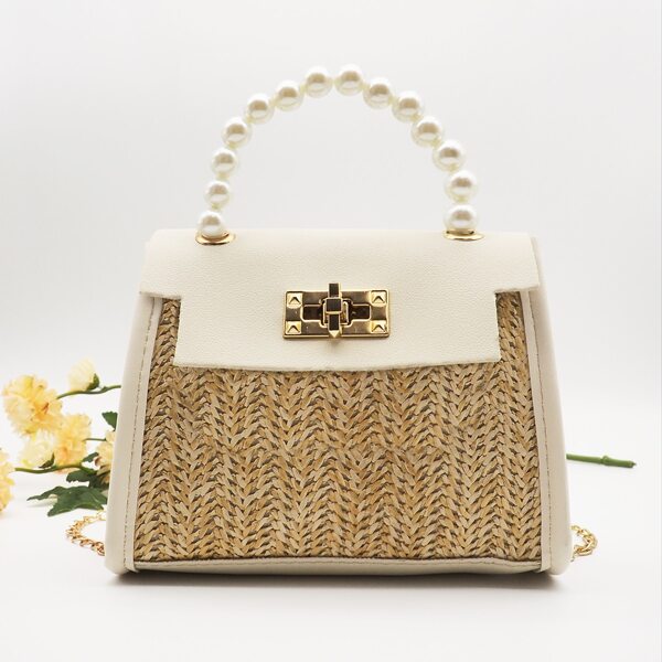 

Faux Pearls Decor Straw Bag, Apricot
