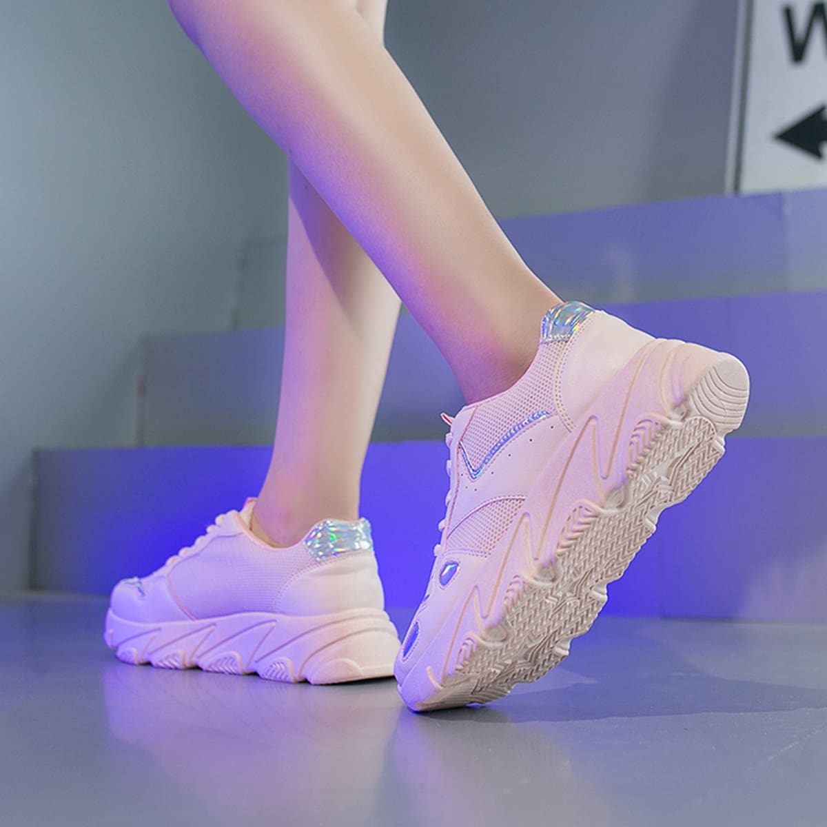 

Lace-up Front Mesh Panel Sneakers, Pink