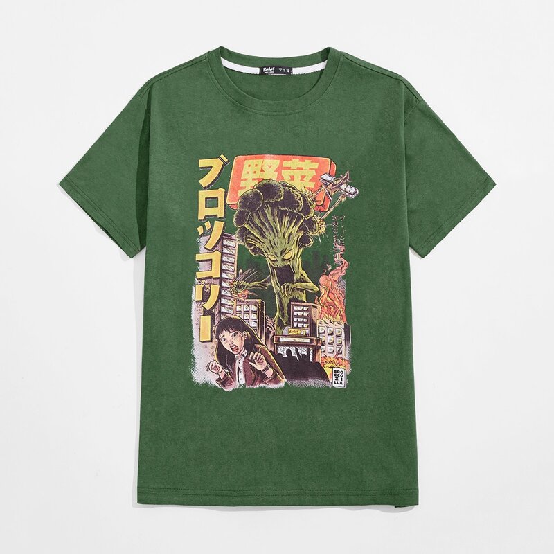 

Guys Monster & Japanese Print Tee, Army green