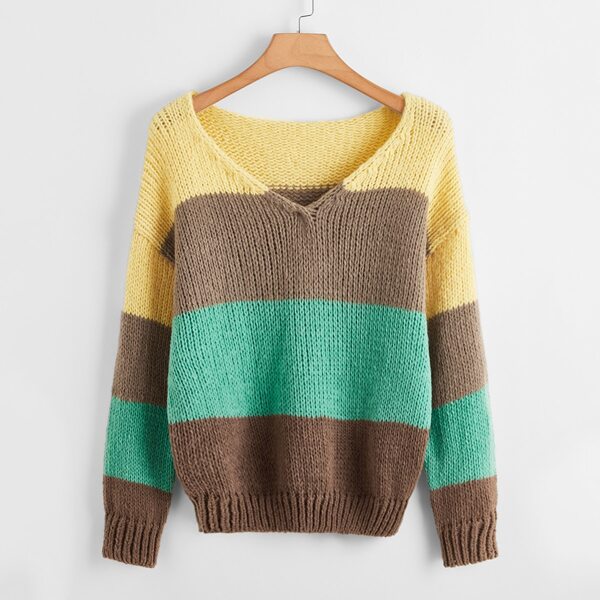 

Plus Color Block Drop Shoulder Sweater, Multicolor