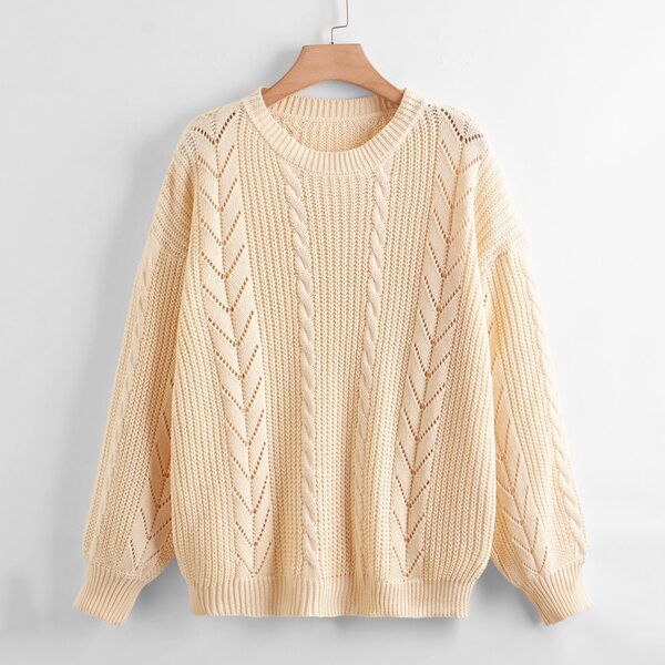 

Plus Cable & Pointelle Knit Drop Shoulder Sweater, Beige