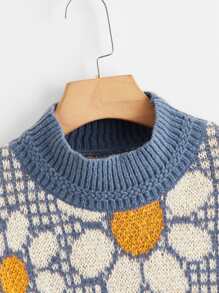 SHEIN Qutie Jersey de cuello alto floral & con patrón de cuadros de hombros caídos - Multicolor - Ver 3