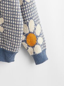 SHEIN Qutie Jersey de cuello alto floral & con patrón de cuadros de hombros caídos - Multicolor - Ver 4