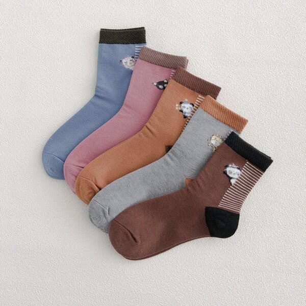 

5pairs Cartoon Graphic Crew Socks, Multicolor