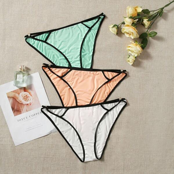 

3pack Plus Contrast Binding Panty Set, Multicolor