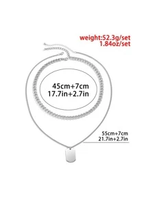 2pcs Men Geometric Charm Necklace - Silver - View 3