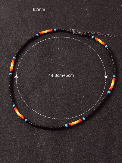 1pc Vintage Classic Black Beaded Necklace, Suitable For Men And Women Everyday Wear, Matching With Sweater