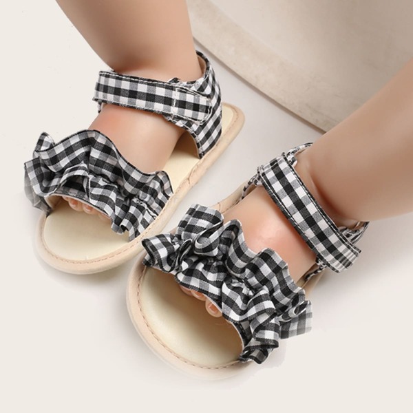 

Baby Girl Gingham Pattern Ruffle Decor Strappy Sandals, Black