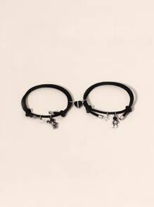 2 chiếc vòng tay đôi bằng dây thừng đen trang trí hình phi hành gia và ngôi sao. - màu đen - Xem 2