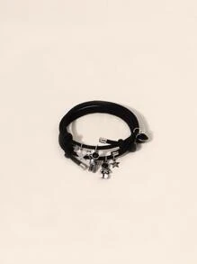 2 chiếc vòng tay đôi bằng dây thừng đen trang trí hình phi hành gia và ngôi sao. - màu đen - Xem 3