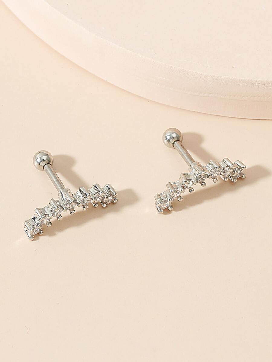 方晶鋯石裝飾耳環 - 銀色 - 查看 1