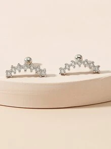 方晶鋯石裝飾耳環 - 銀色 - 查看 2