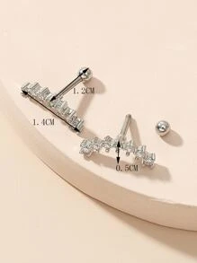 方晶鋯石裝飾耳環 - 銀色 - 查看 3