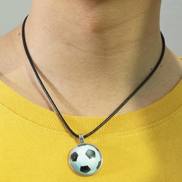 

Men Soccer Charm Necklace, Black and white