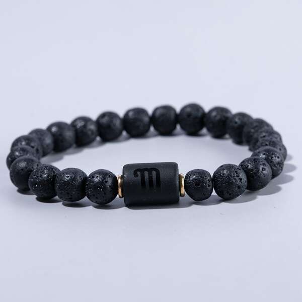 

Men Constellation Symbol Print Beaded Bracelet, Black