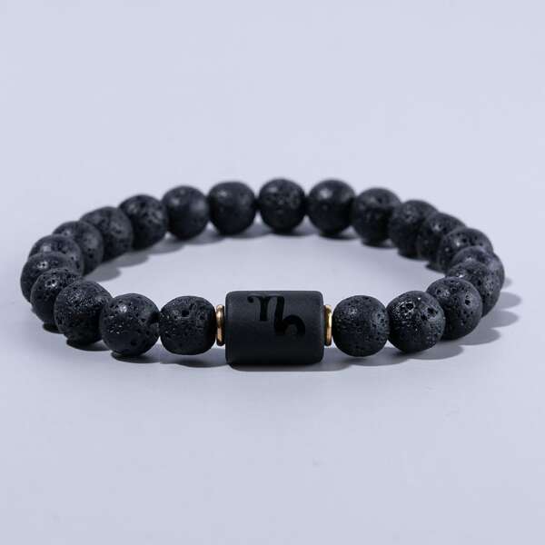 

Men Constellation Symbol Print Beaded Bracelet, Black