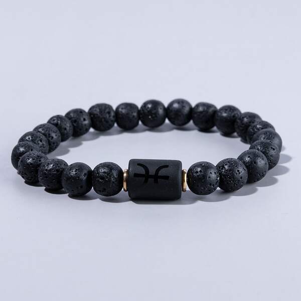 

Men Constellation Symbol Print Beaded Bracelet, Black