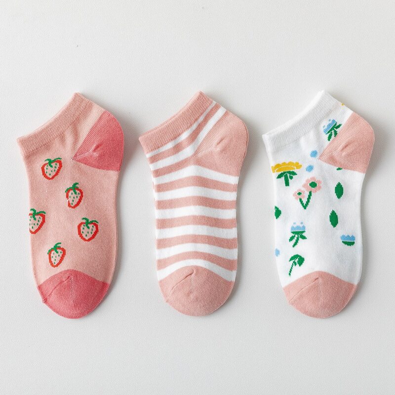 

3pairs Graphic Ankle Socks, Multicolor