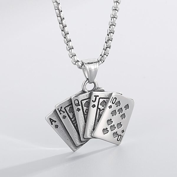 

Men Playing Card Charm Necklace, Silver