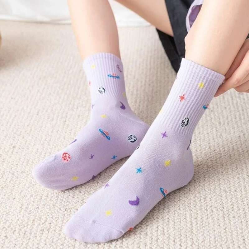 

Planet Graphic Crew Socks, Purple