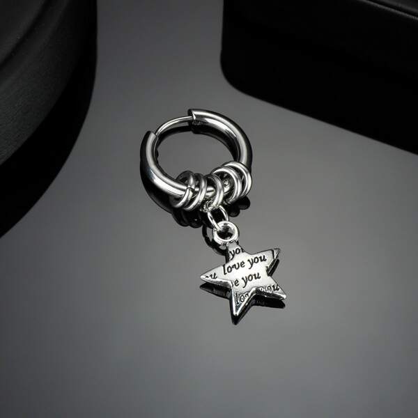 

1pc Men Star Charm Earring, Silver