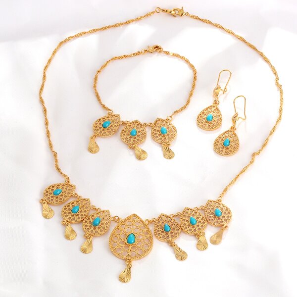 

4pcs 18K Gold Plated Water-drop Decor Jewelry Set