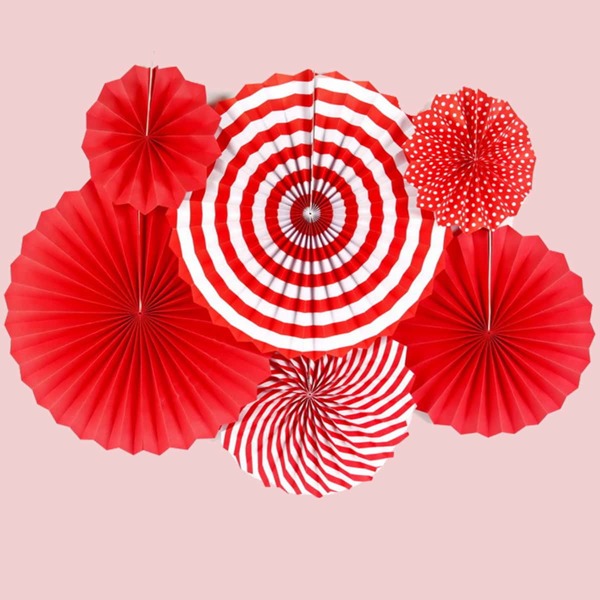 

6pcs Paper Fan Decoration, Red