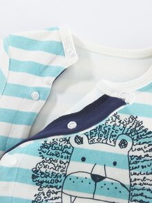 Peninsula Baby 男嬰蝴蝶結細節獅子圖案條紋圖案連身褲 - 彩色 - 查看 6