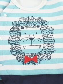 Peninsula Baby 男嬰蝴蝶結細節獅子圖案條紋圖案連身褲 - 彩色 - 查看 7