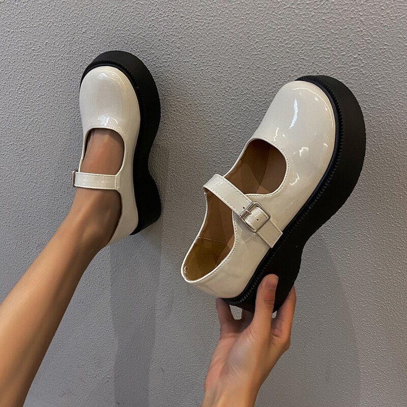 

Platform Mary Jane Shoes, Beige