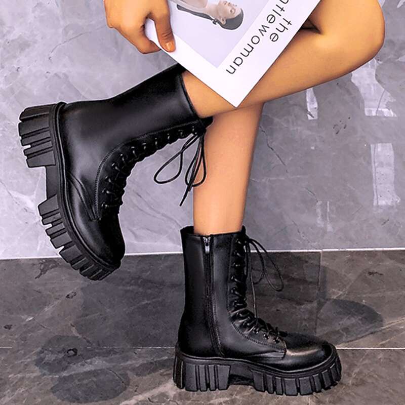 

Lace-up Front Combat Boots, Black