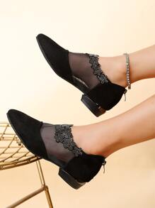 Zapatillas slip on con patrón floral panel con malla - Negro - Ver 1