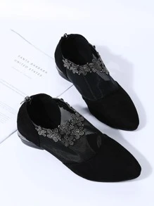 Zapatillas slip on con patrón floral panel con malla - Negro - Ver 4